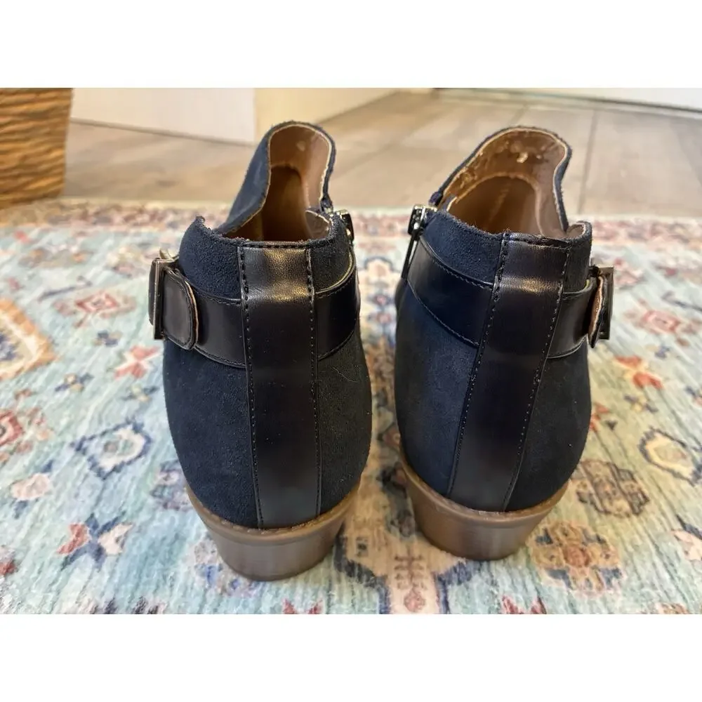 Vionic Millie Blue Suede Ankle Booties Women’s 9 Wide Orthotic Comfort Zip